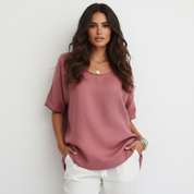 Luchtige dames top met ronde hals – Maéva