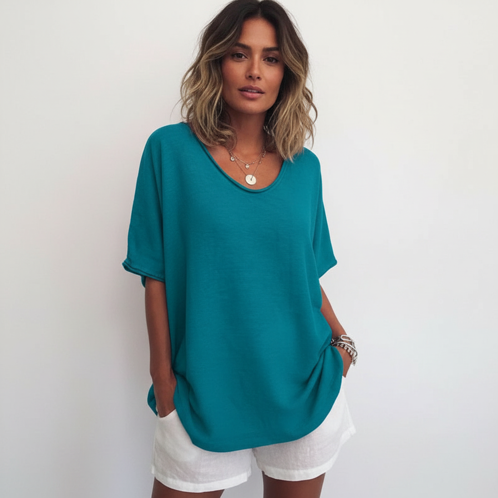 Luchtige dames top met ronde hals – Maéva