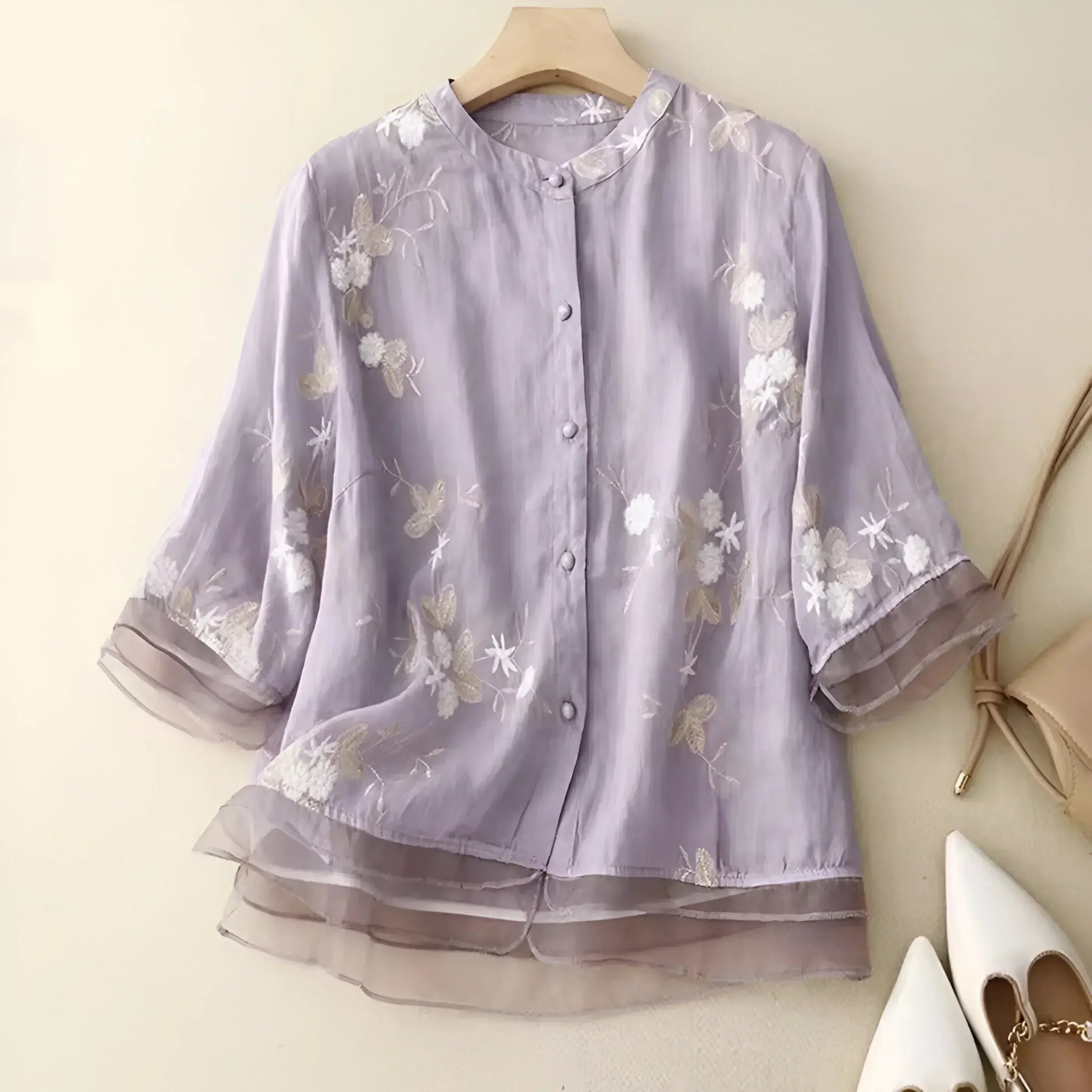 Luchtige geborduurde blouse dames – Emma