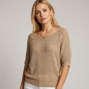 Luchtige gebreide top met halflange mouw