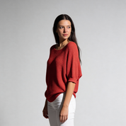 Luchtige gebreide top met halflange mouw