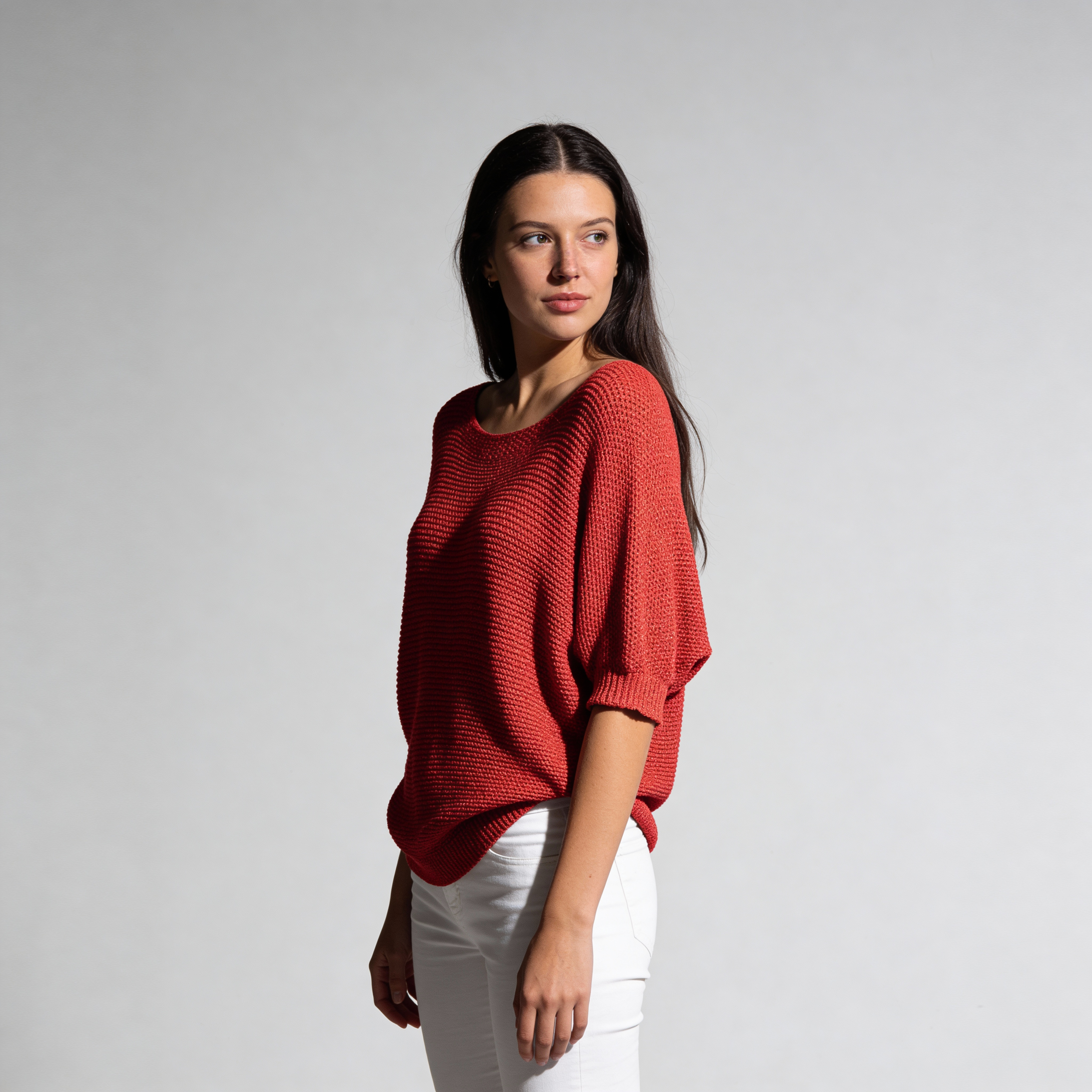 Luchtige gebreide top met halflange mouw