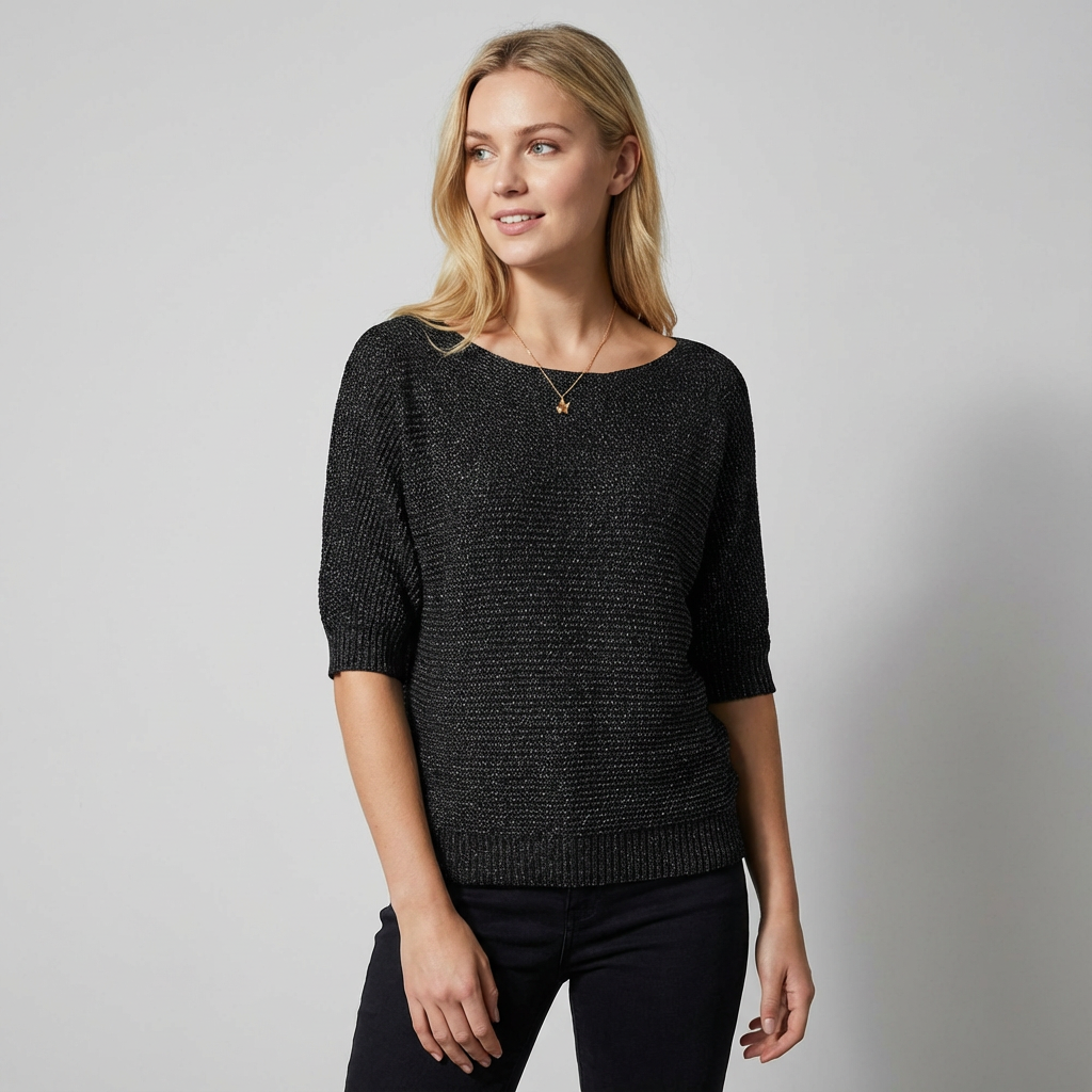 Luchtige gebreide top met halflange mouw