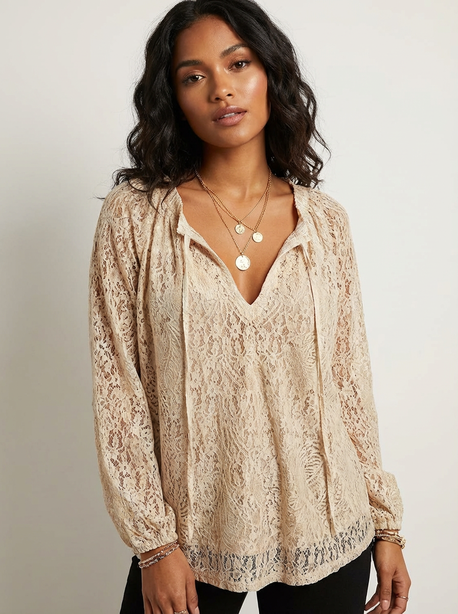 Luchtige kanten blouse met bohemian uitstraling - Kelly
