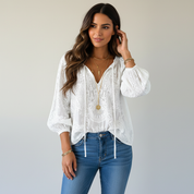Luchtige kanten blouse met bohemian uitstraling - Kelly
