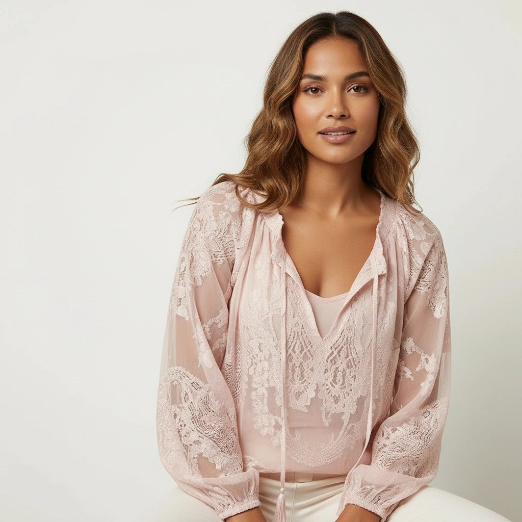 Luchtige kanten blouse met bohemian uitstraling - Kelly