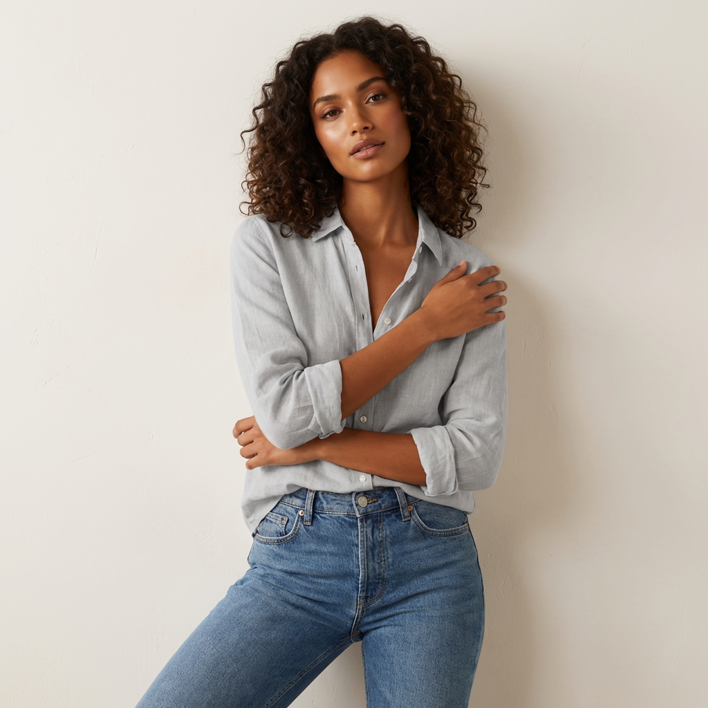 Lightweight oversized blouse with V-neck – Bianna