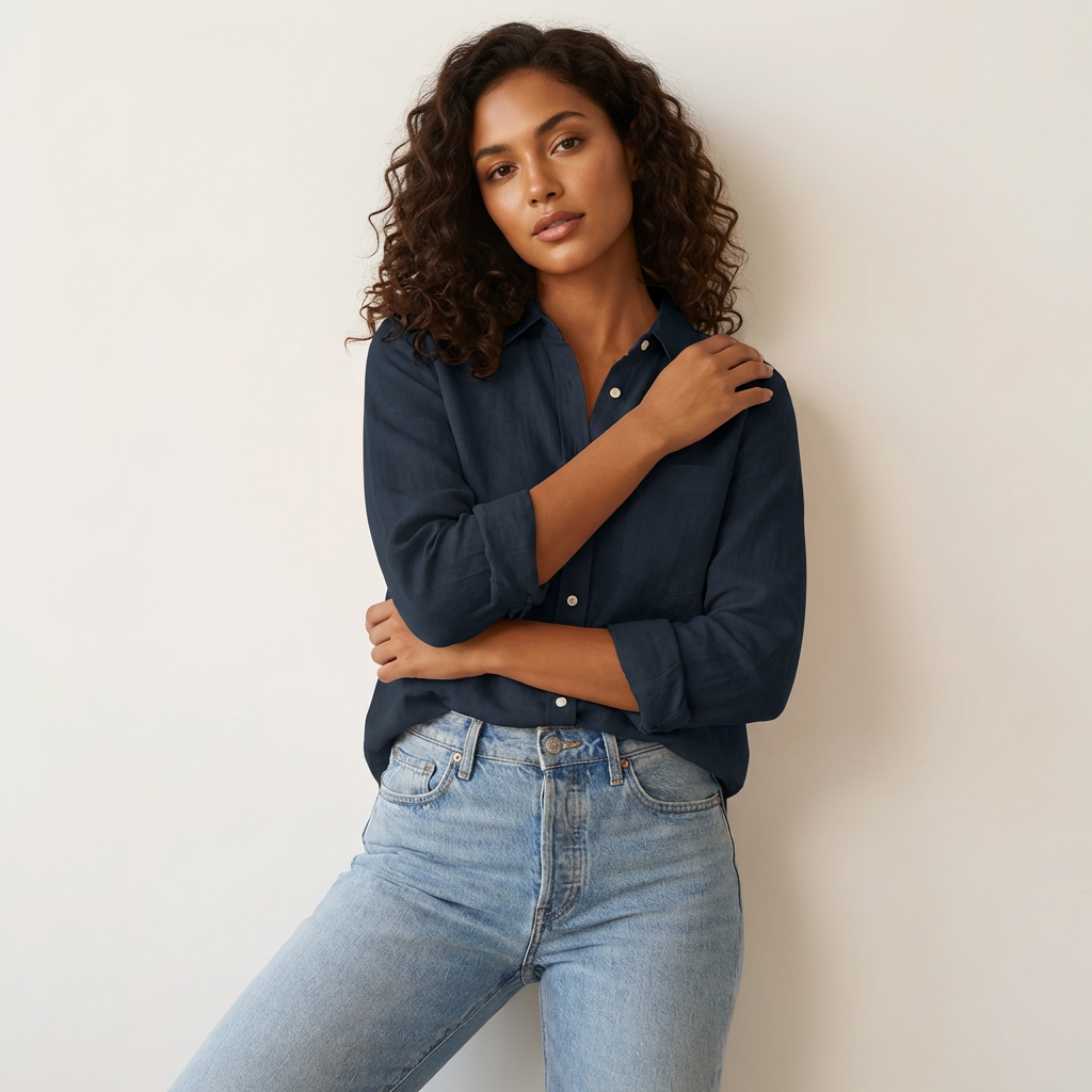 Lightweight oversized blouse with V-neck – Bianna