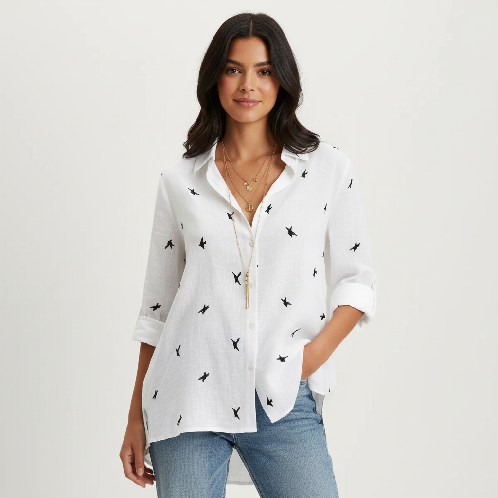 Lightweight oversized blouse with V-neck – Bianna