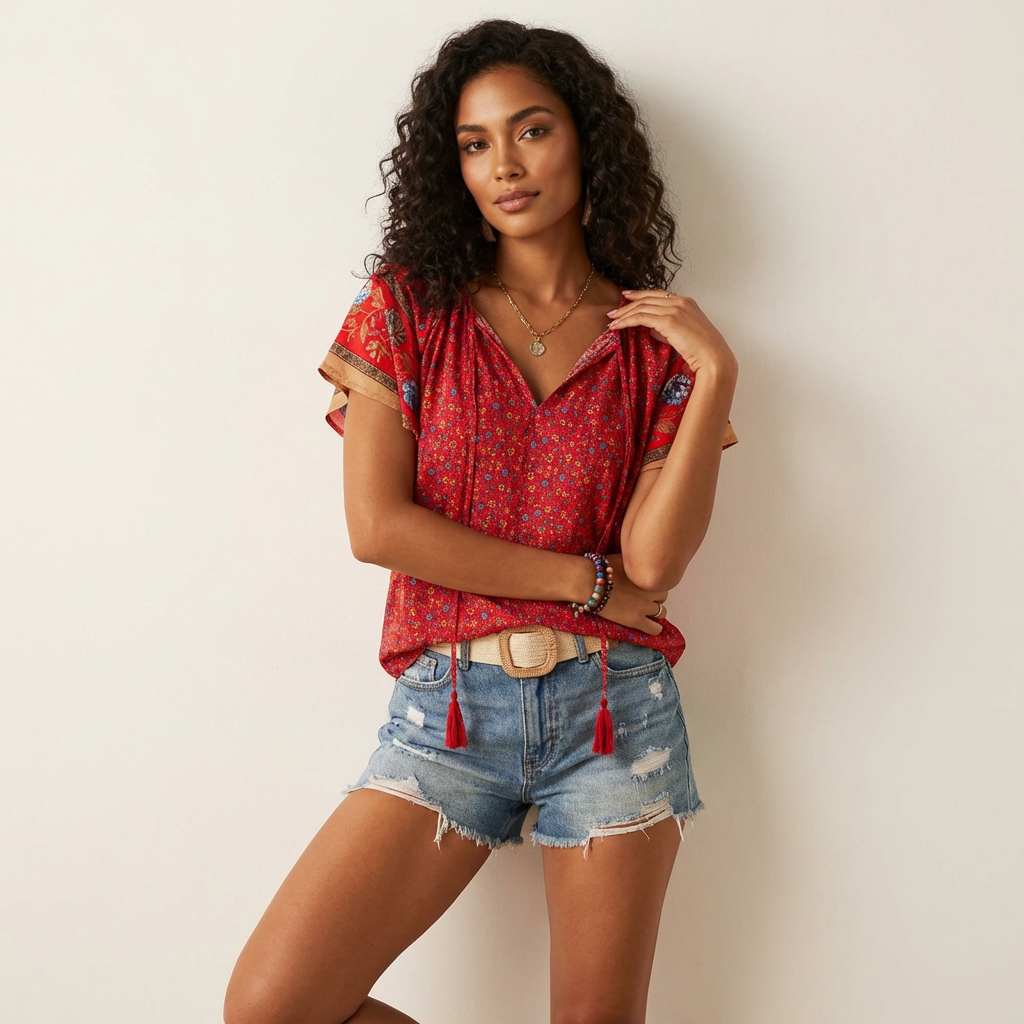Lightweight oversized women's blouse with V-neck – Dianne