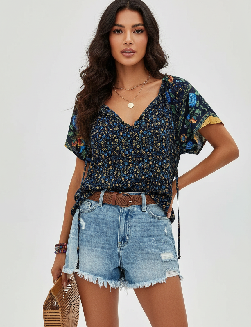 Lightweight oversized women's blouse with V-neck – Dianne