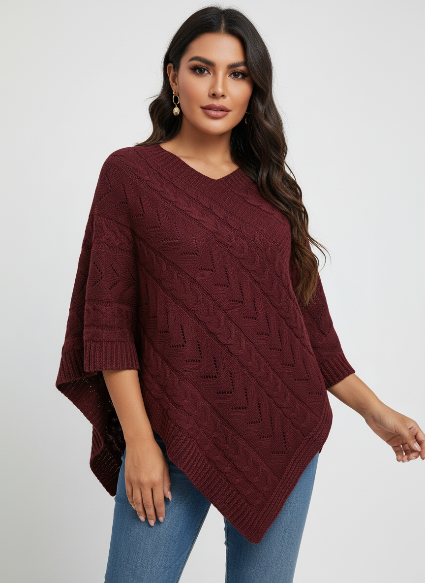 Zachte gebreide dames poncho – Novena