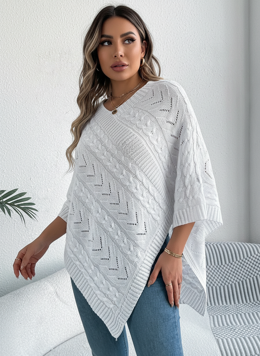 Zachte gebreide dames poncho – Novena