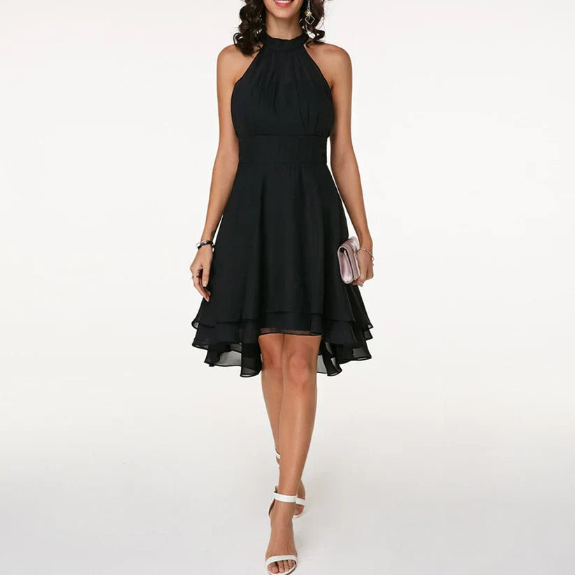 Halter chiffon dress with asymmetrical hem - Luna