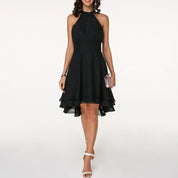 Halter chiffon jurk met asymmetrische zoom - Luna