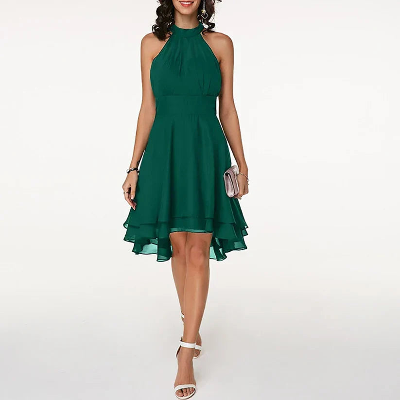 Halter chiffon dress with asymmetrical hem - Luna