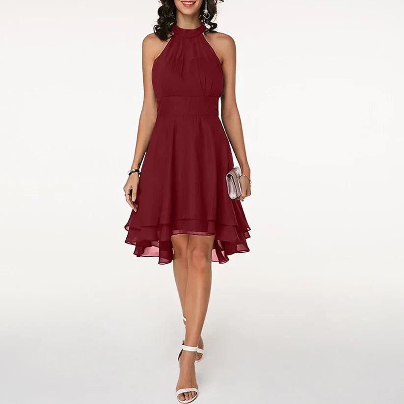 Halter chiffon dress with asymmetrical hem - Luna