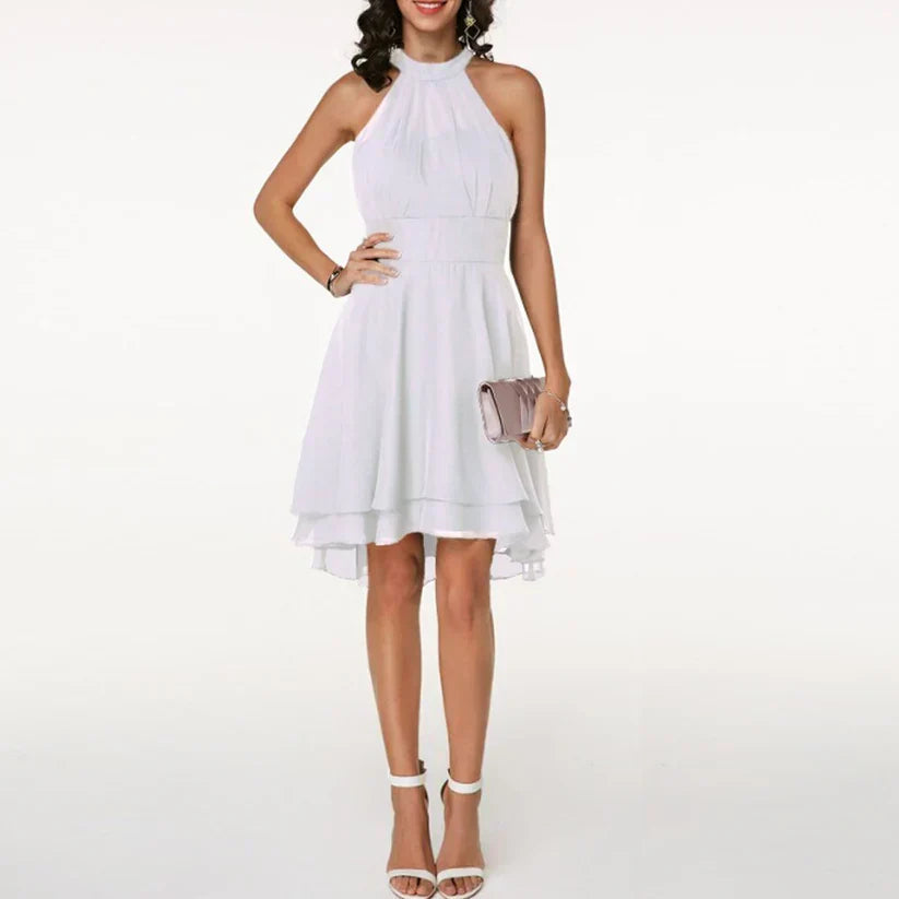 Halter chiffon dress with asymmetrical hem - Luna