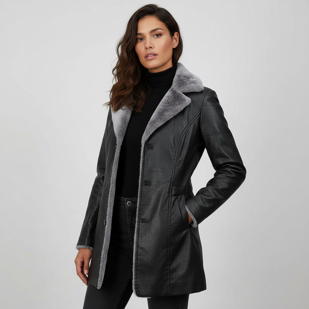 Luxe dames mantel met zachte teddyvoering en elegante uitstraling