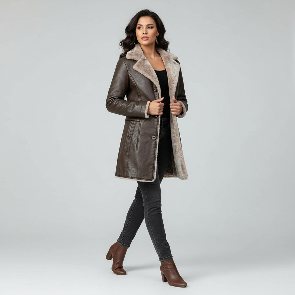 Luxe dames mantel met zachte teddyvoering en elegante uitstraling