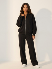 Luxe lounge set met ritsjack en wide leg broek - Nova