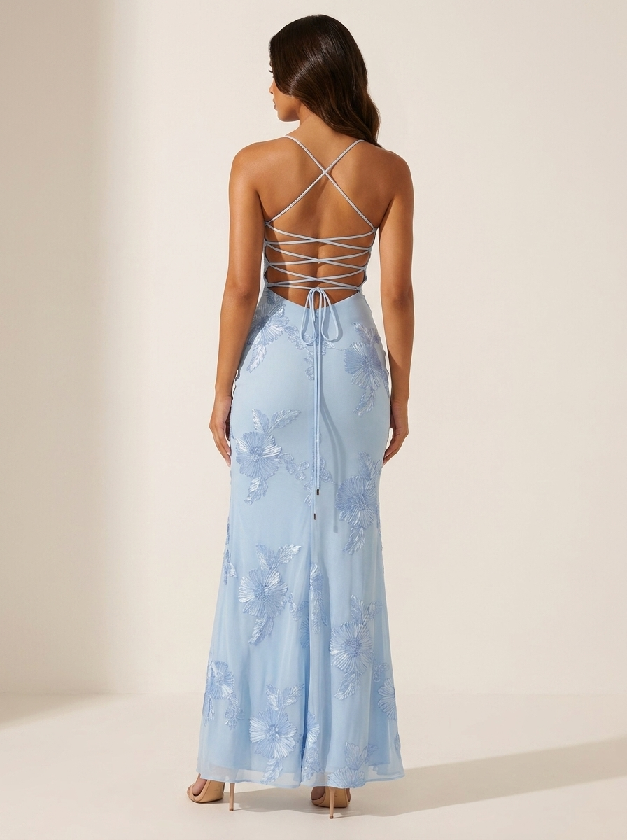 Luxe maxi jurk met bloemenkant en open rug - Luna