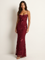 Luxe maxi jurk met bloemenkant en open rug - Luna