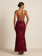 Luxe maxi jurk met bloemenkant en open rug - Luna