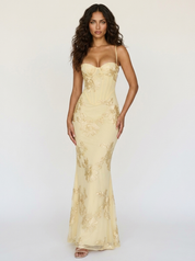 Luxe maxi jurk met bloemenkant en open rug - Luna