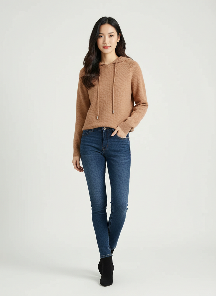 Luxe cashmere hoodie dames met ribstructuur – Allure