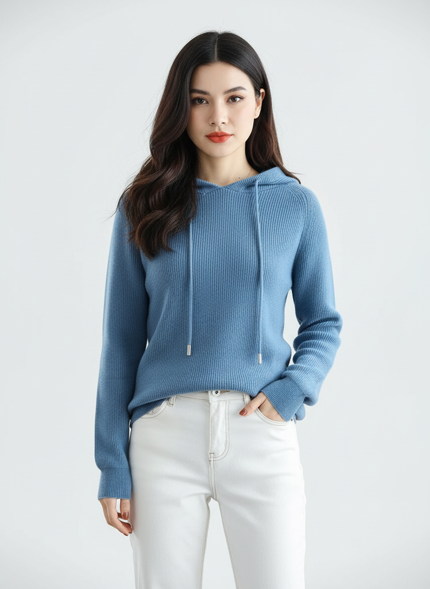 Luxe cashmere hoodie dames met ribstructuur – Allure