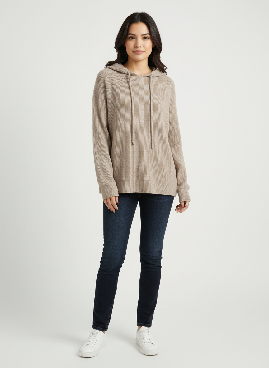 Luxe cashmere hoodie dames met ribstructuur – Allure