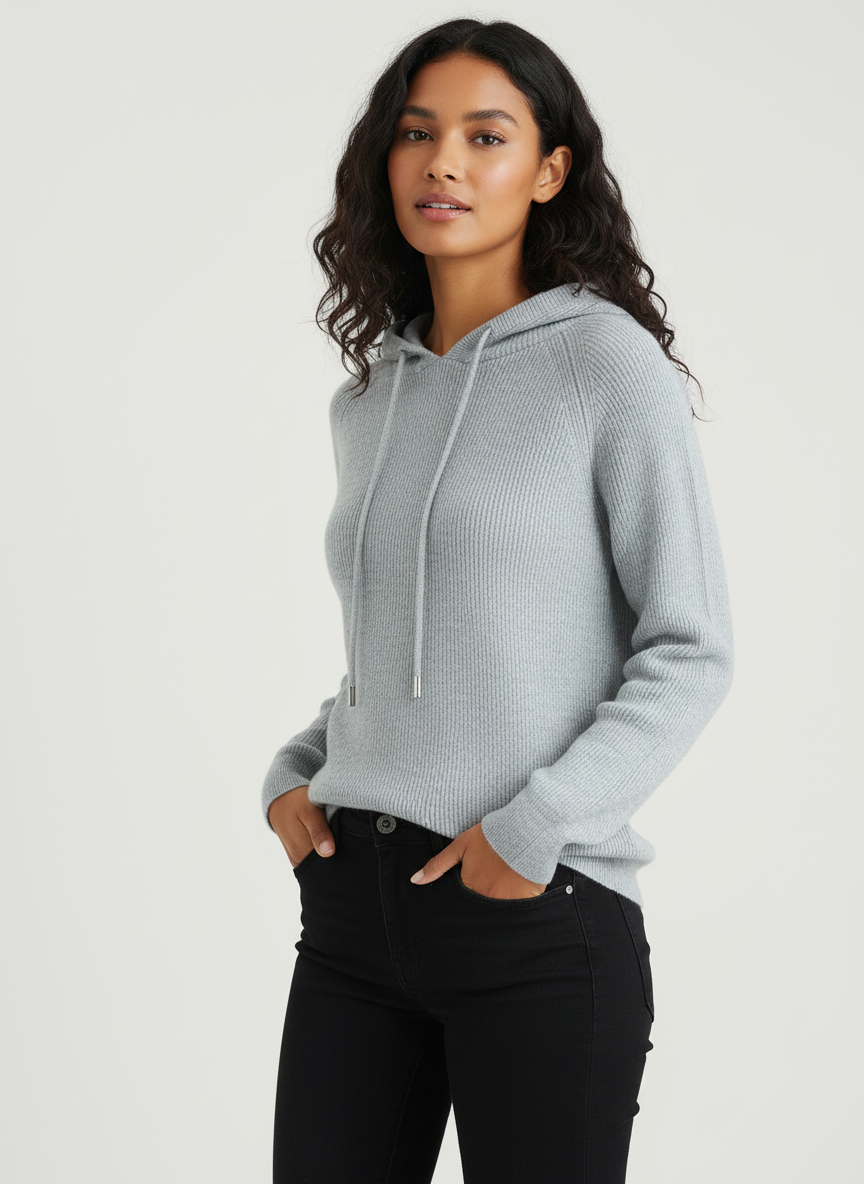 Luxe cashmere hoodie dames met ribstructuur – Allure