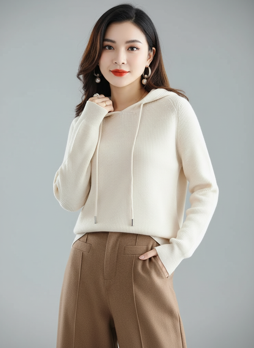 Luxe cashmere hoodie dames met ribstructuur – Allure