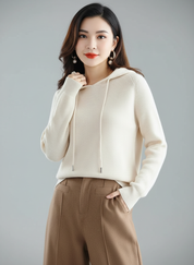 Luxe cashmere hoodie dames met ribstructuur – Allure