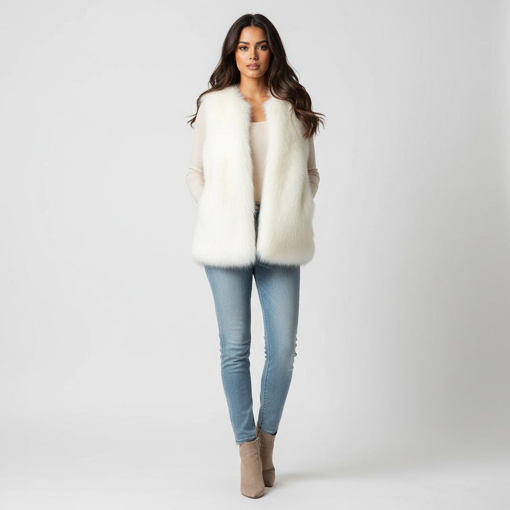 Luxe dames gilet met faux fur structuur – Lucienne