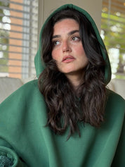 Luxe fleece poncho met capuchon