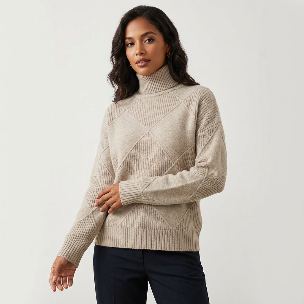 Luxe gebreide coltrui met geometrisch patroon voor dames