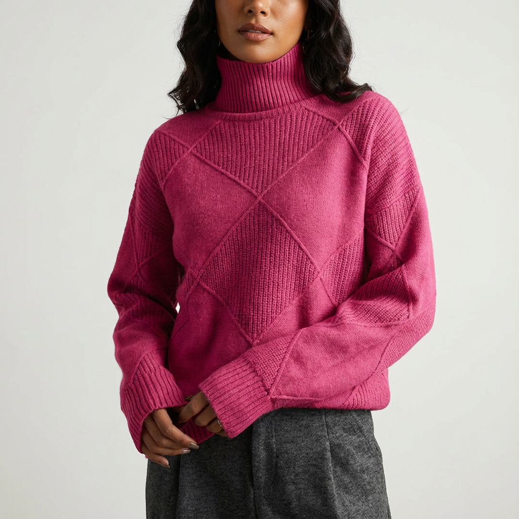 Luxe gebreide coltrui met geometrisch patroon voor dames