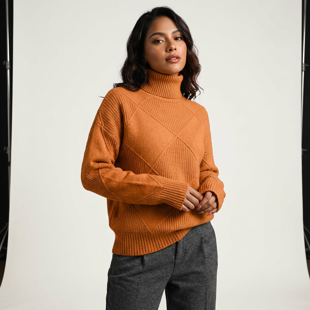 Luxe gebreide coltrui met geometrisch patroon voor dames