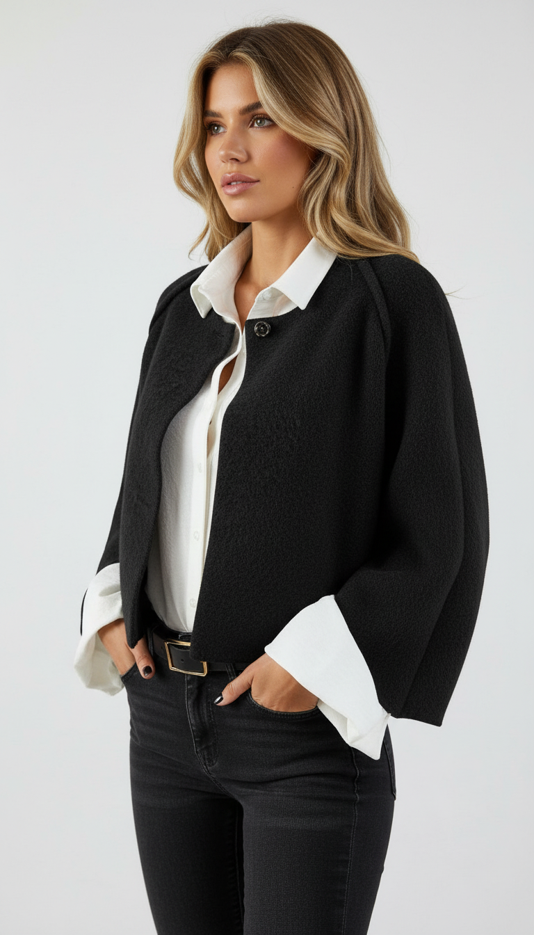 Luxe mantel met ronde hals en knoopsluiting