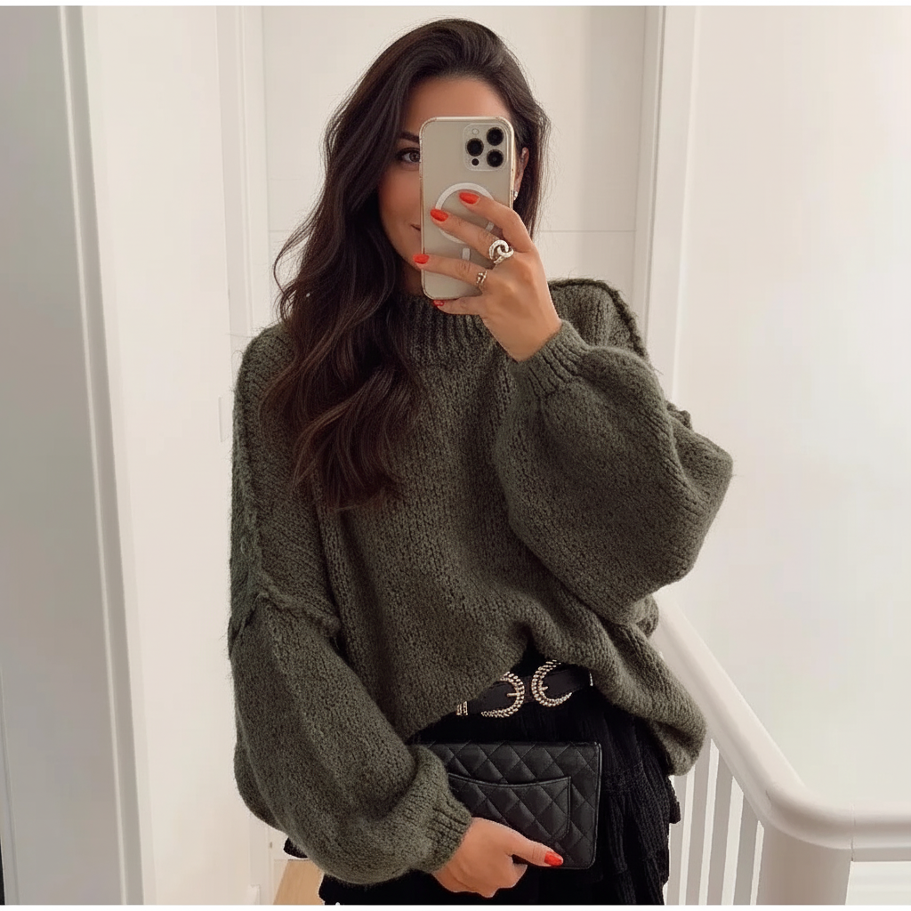 Luxe oversized gebreide trui met ballonmouwen