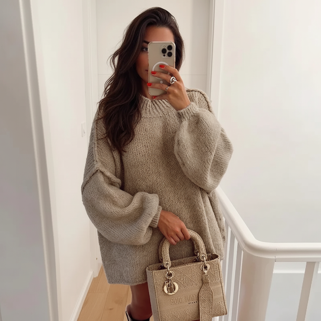 Luxe oversized gebreide trui met ballonmouwen