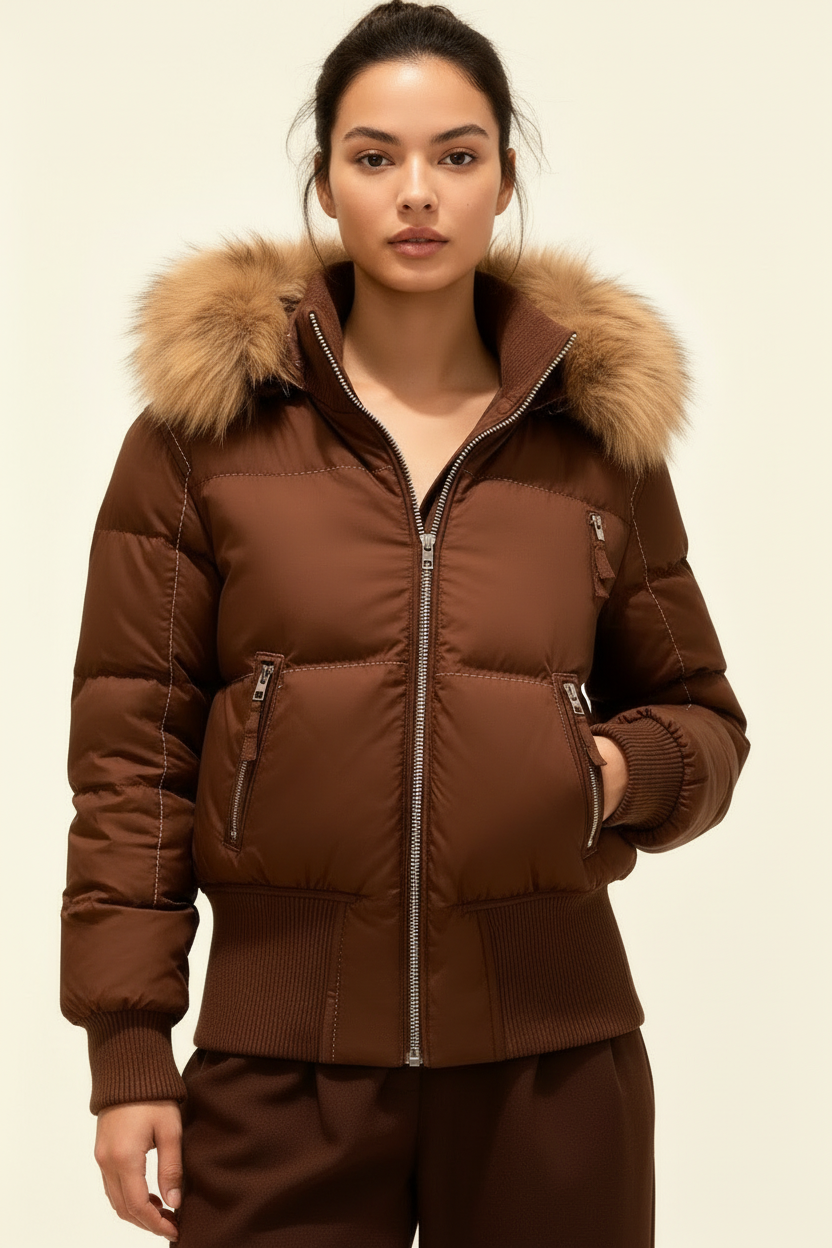 Luxe warme dames winterjas met imitatiebont kraag