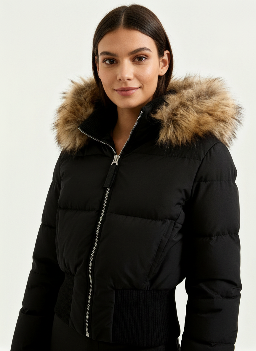 Luxe warme dames winterjas met imitatiebont kraag