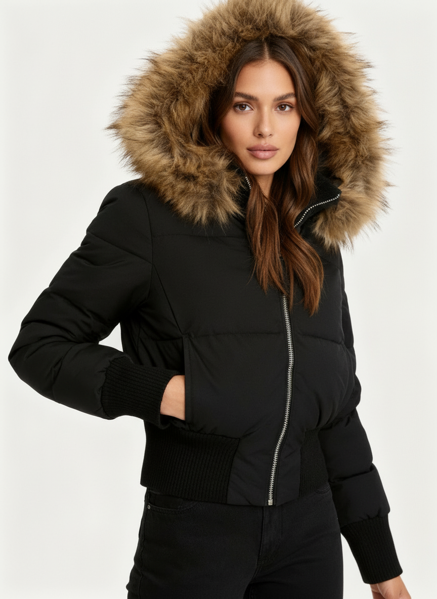 Luxe warme dames winterjas met imitatiebont kraag