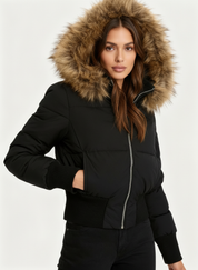 Luxe warme dames winterjas met imitatiebont kraag