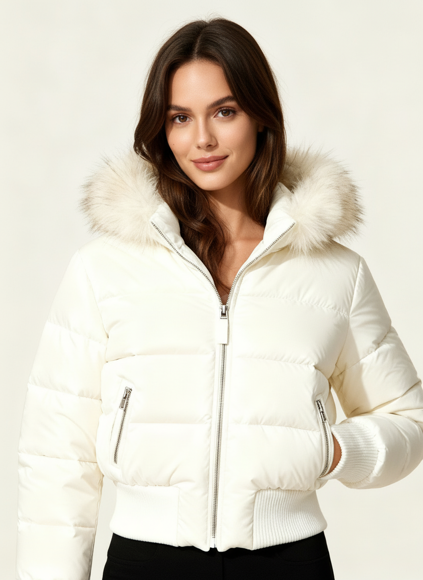 Luxe warme dames winterjas met imitatiebont kraag