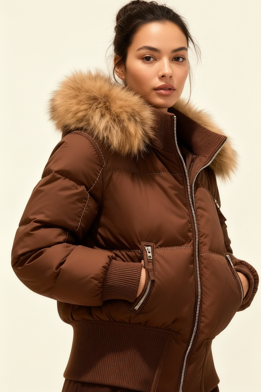 Luxe warme dames winterjas met imitatiebont kraag