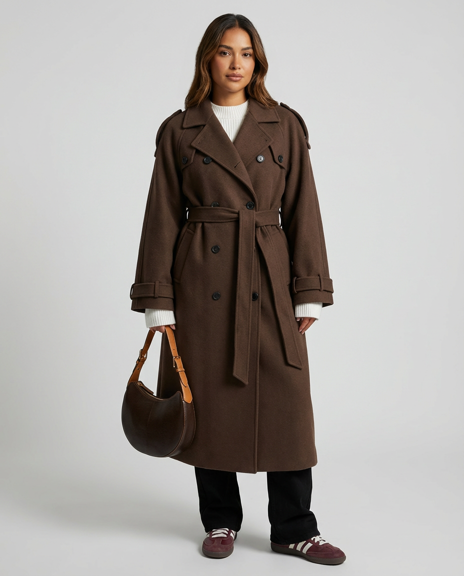 Luxe wollen trenchcoat met ceintuur voor dames